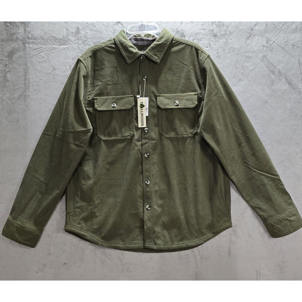 Tallwoods Men's Textured‎ Long Sleeve Button Up Size Large Army Green Shirt